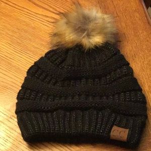 NWOT Black winter hat with pom